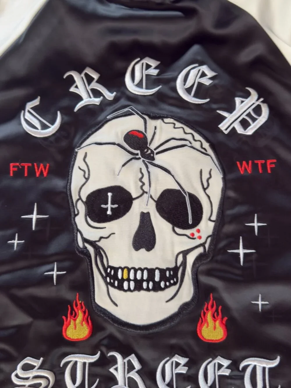Creep Street Satin Bomber Jacket Size Large Black